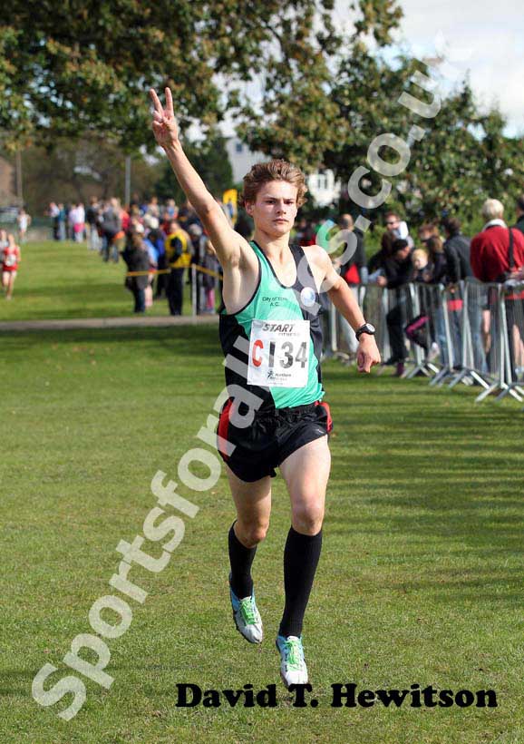 J. Schofield (City of York) winning the under-15 Northern Cross Country Relay, Graves Park, Sheffield.